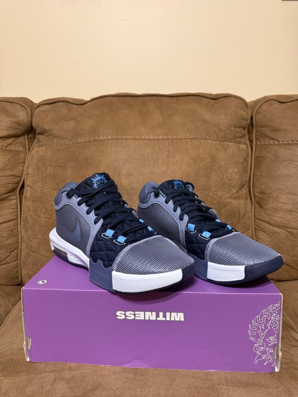 LeBron Witness VIII Gray and Navy Performance Trainers